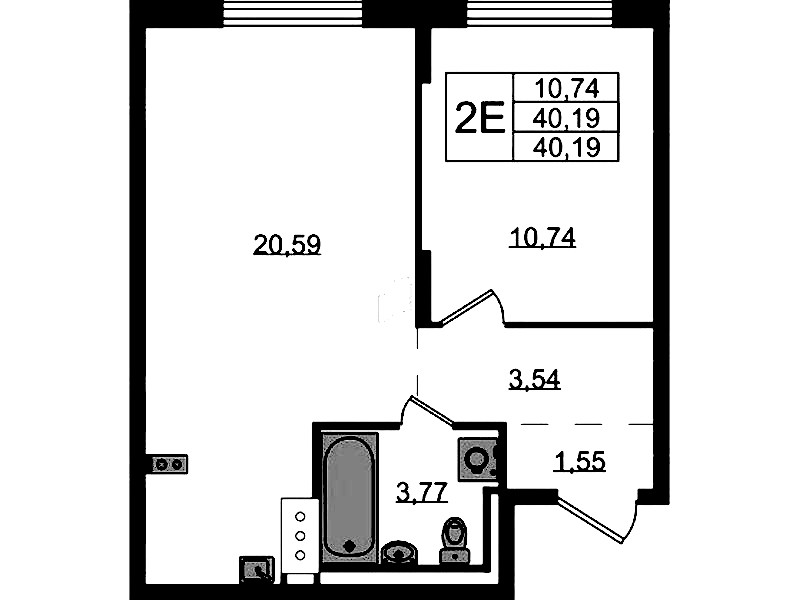 1-комнатная квартира 40.19 м², 13/13 эт., ЖК «Квартал Торики»